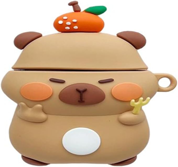 Case Compatible with Airpods Pro/Pro2, 3D Cute Kawaii Orange Capybara Design Keychain Case Cover, Portable Earbuds Accessories Soft Silicone Shockproof Wireless Earphone Protector with Hook