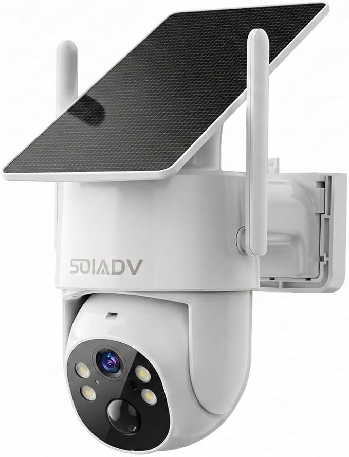 SOIADV Solar Security Camera Wireless Outdoor with 360°View, 2K Color Night Vision, PTZ Camera for Home Security, Battery Powered, Two Way Audio, Motion Detection, PIR Alarm, IP65 Weatherproof, SC13W