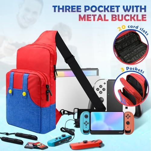 Vadaxx Cute Travel Bag for Nintendo Switch/2/Lite/OLED, Small Sling Portable Waterproof Backpack Carrying Crossbody Shoulder Chest Gaming Bag Case for NS SD Console Dock Joy-Cons Accessories Storage
