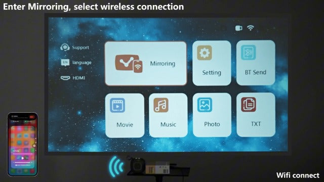 PVO Mini Projector WiFi Portable Movie Projector Phone