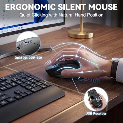 Wireless Keyboard and Mouse with Wrist Rest, 3 DPI Adjustable Mouse, 2.4G Lag-Free Cordless, Quiet and Soft Typing, Sleep Mode, Multimedia Keys, Compatible Windows Mac, Ideal for Business Home Office - Image 7