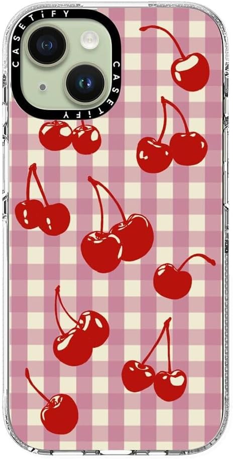 CASETiFY Clear iPhone 15 Case [Not Yellowing / 6.6 ft. 3X Military Grade Drop Protection/Compatible with Magsafe] - Cherry Gingham - Clear