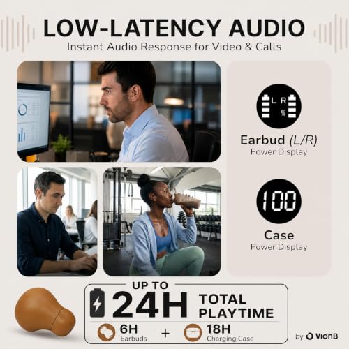 Air Skin Tones Invisible Earbuds for Small Ears - Wireless Bluetooth 5.4, Skin-Matching Mini Stemless Ear Buds, IPX5 Waterproof, Crystal Clear Calls (Warm Cocoa)