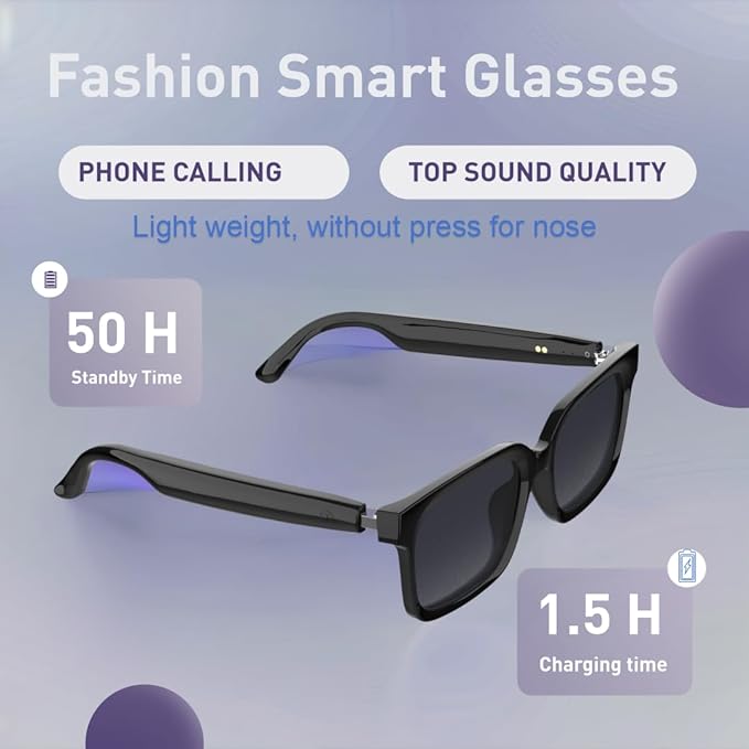 Bluetooth Audio Smart Sunglasses with Speakers, UV400 Protection Blue Light Blocking Glasses for Men Women