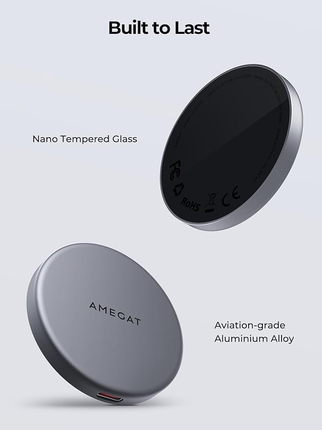 MagFusion Aura Qi2 Wireless Charging Pad 15W – MagSafe Compatible Fast Charger for iPhone 17/16/15/14/13/12 | Grey