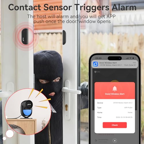 CPVAN WiFi Motion Sensor Alarm System, 125dB Smart PIR Motion Detector with 6 Door Window Sensors, Phone App Alerts, Wireless Indoor Home Security Kit, 2.4GHz WiFi, Black