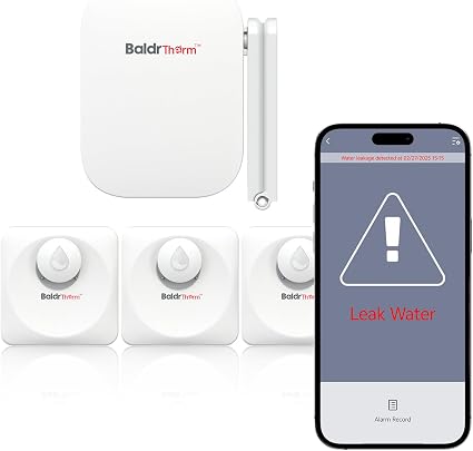 Baldr Smart Water Leak Detector Wireless Wi-Fi Water Sensor for Home with Real-time Email/APP Alerts, 100dB Local Alarm, Suitable for Kitchen, Basement, 3 Sensors