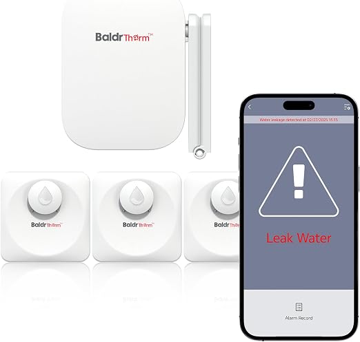 Baldr Smart Water Leak Detector Wireless Wi-Fi Water Sensor for Home with Real-time Email/APP Alerts, 100dB Local Alarm, Suitable for Kitchen, Basement, 3 Sensors