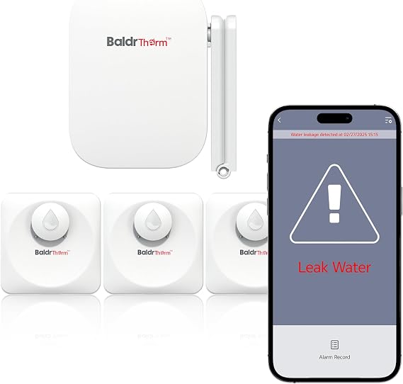 Baldr Smart Water Leak Detector Wireless Wi-Fi Water Sensor for Home with Real-time Email/APP Alerts, 100dB Local Alarm, Suitable for Kitchen, Basement, 3 Sensors