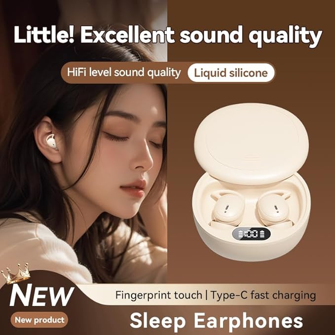 Sleep Headphones Bluetooth 5.4, 60Hrs Hi-Res Audio Wireless Earbuds for Side Sleepers, 8H Single Use, Type-C Fast Charge, LED Display, Sliding Cover Case, Noise Cancelling