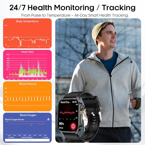 Smart Watch for Men Women with Bluetooth Calls, Blood Pressure Heart Rate Blood Oxygen Stress HRV Monitor Sleep Tracker, 150+ Sports Modes Fitness Tracker, IP68 Waterproof, Pedometer For Android/iOS
