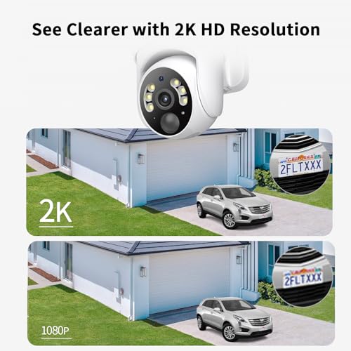 SEHMUA 2K Solar Security Cameras Wireless Outdoor, 2 Pack 360° View Pan/Tilt WiFi Security Camera Outside with Color Night Vision,Easy to Install, PIR Alarm, 2-Way Audio - Image 4