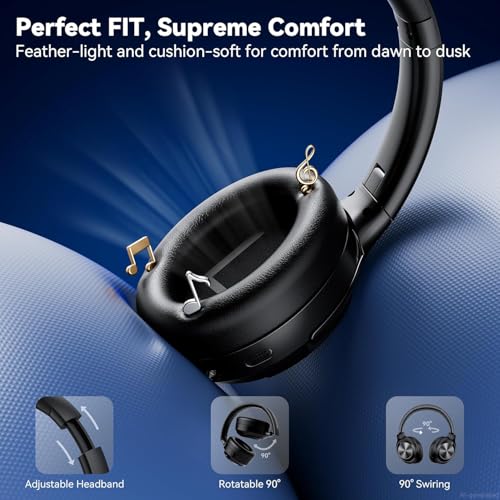 Hybrid Active Noise Cancelling Headphones, Bluetooth Headphones with Hi-Res Audio, 70H Playtime Over Ear Headphones with Fast Charge, ANC Wireless Headphones with Comfort Earcup for Travel/Office/Home