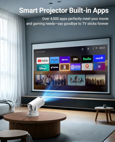 Mini Projector with WiFi 6 and Bluetooth 5.4, 4K Support, 5W Soundbase Speaker, Auto Vertical Keystone, 180°Rotatable Smart Projector for Movie Home Outdoor