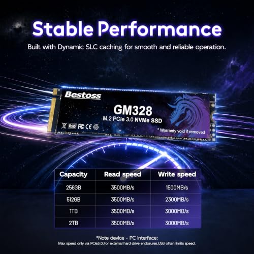 Bestoss 256GB NVMe M.2 SSD PCIe3.0 M.2 2280 SSD,Internal SSD,Up to 3500MB/s