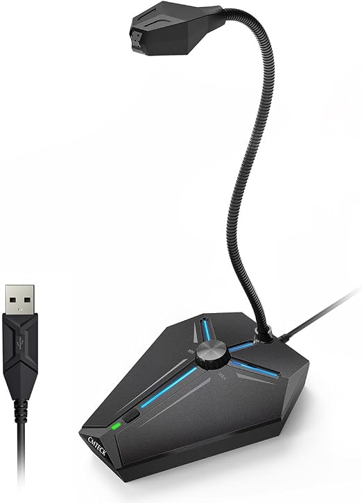 CMTECK USB Computer Microphone, Plug & Play, RGB Light for PC, Laptop