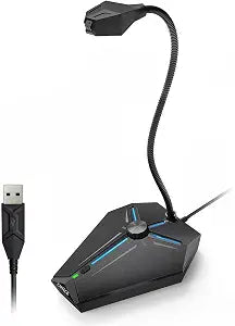 CMTECK USB Computer Microphone, Plug & Play, RGB Light for PC, Laptop
