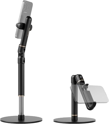 NEEWER Basics Cell Phone Stand for Desk, Adjustable Phone Holder Clamp with Weighted Metal Base, Office Table Phone Mount Compatible with iPhone 16 15 Pro Max Plus Samsung for Video Recording, ST006