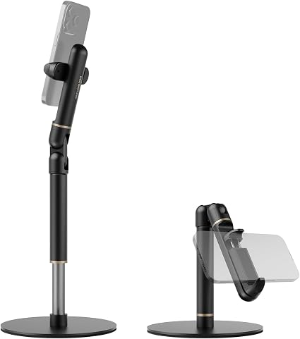 NEEWER Basics Cell Phone Stand for Desk, Adjustable Phone Holder Clamp with Weighted Metal Base, Office Table Phone Mount Compatible with iPhone 16 15 Pro Max Plus Samsung for Video Recording, ST006