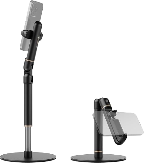 NEEWER Basics Cell Phone Stand for Desk, Adjustable Phone Holder Clamp with Weighted Metal Base, Office Table Phone Mount Compatible with iPhone 16 15 Pro Max Plus Samsung for Video Recording, ST006
