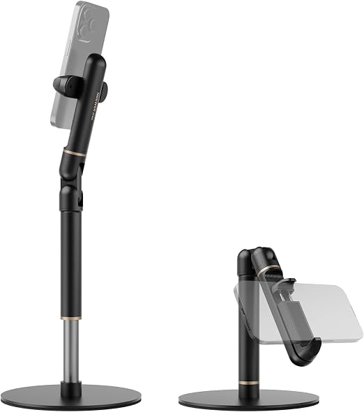 NEEWER Basics Cell Phone Stand for Desk, Adjustable Phone Holder Clamp with Weighted Metal Base, Office Table Phone Mount Compatible with iPhone 16 15 Pro Max Plus Samsung for Video Recording, ST006