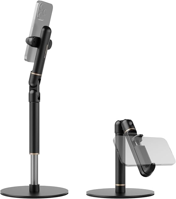 NEEWER Basics Cell Phone Stand for Desk, Adjustable Phone Holder Clamp with Weighted Metal Base, Office Table Phone Mount Compatible with iPhone 16 15 Pro Max Plus Samsung for Video Recording, ST006