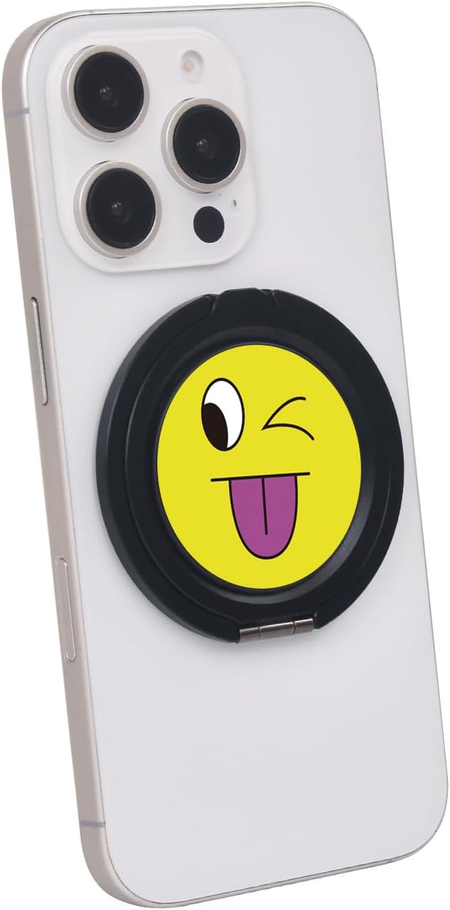 Cell Phone Ring Holder, Phone Grip, Magnetic Phone Ring Stand，Ultra Thin Phone Kickstand with Finger Loop Strap, Phone Ring Holder for Mag-Safe iPhone 16/15/14/13/12 Series (black-48# Smile face)