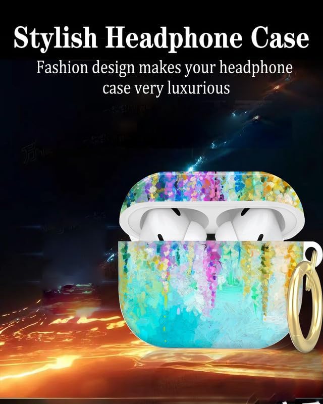 Compatible with AirPod Pro 2nd/1st Generation Case Cover with Key Chain,Full Protective Shockproof Wireless Headphone Case for Airpod Pro 2023/2022/2019(Oil Painting of Flowers)