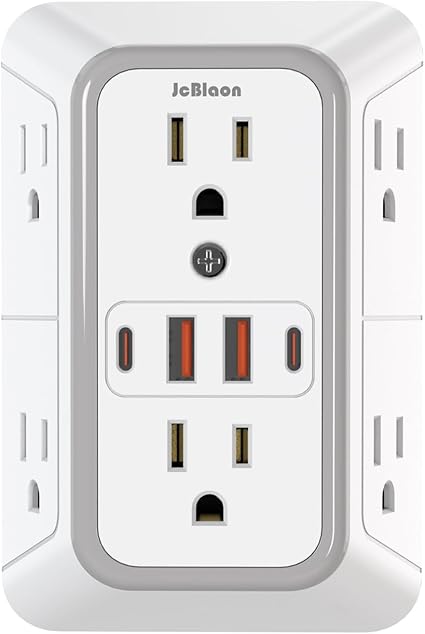 JcBlaon Outlet Extender Surge Protector - 6 Outlet Splitter with 4 USB Ports (2 USB C), Multiple Plug Expander Wall Charger, 3 Sided Multi Plug Wall Adapter Power Strip for Home Office Kitchen Travel