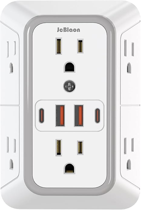 JcBlaon Outlet Extender Surge Protector - 6 Outlet Splitter with 4 USB Ports (2 USB C), Multiple Plug Expander Wall Charger, 3 Sided Multi Plug Wall Adapter Power Strip for Home Office Kitchen Travel