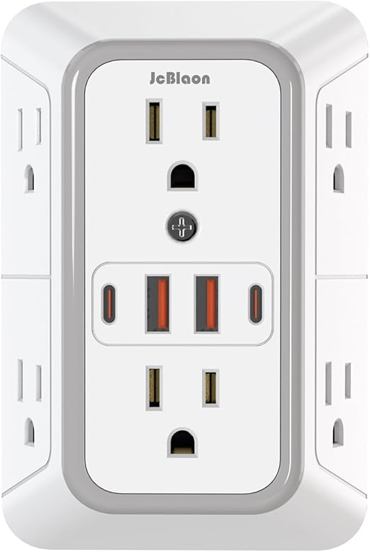 JcBlaon Outlet Extender Surge Protector - 6 Outlet Splitter with 4 USB Ports (2 USB C), Multiple Plug Expander Wall Charger, 3 Sided Multi Plug Wall Adapter Power Strip for Home Office Kitchen Travel