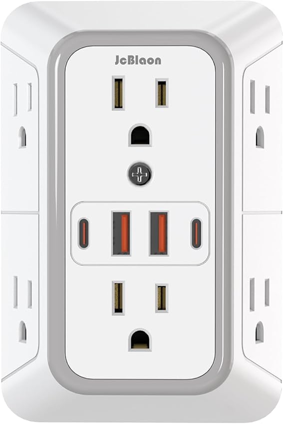 JcBlaon Outlet Extender Surge Protector - 6 Outlet Splitter with 4 USB Ports (2 USB C), Multiple Plug Expander Wall Charger, 3 Sided Multi Plug Wall Adapter Power Strip for Home Office Kitchen Travel