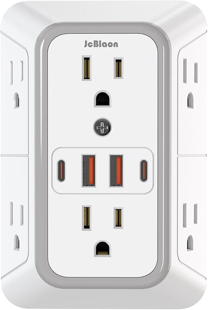 JcBlaon Outlet Extender Surge Protector - 6 Outlet Splitter with 4 USB Ports (2 USB C), Multiple Plug Expander Wall Charger, 3 Sided Multi Plug Wall Adapter Power Strip for Home Office Kitchen Travel