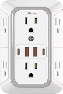 JcBlaon Outlet Extender Surge Protector - 6 Outlet Splitter with 4 USB Ports (2 USB C), Multiple Plug Expander Wall Charger, 3 Sided Multi Plug Wall Adapter Power Strip for Home Office Kitchen Travel