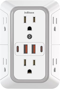 JcBlaon Outlet Extender Surge Protector - 6 Outlet Splitter with 4 USB Ports (2 USB C), Multiple Plug Expander Wall Charger, 3 Sided Multi Plug Wall Adapter Power Strip for Home Office Kitchen Travel