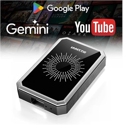 LAMTTO Wireless CarPlay Adapter with Gemini AI and Google Play, 4GB+32GB