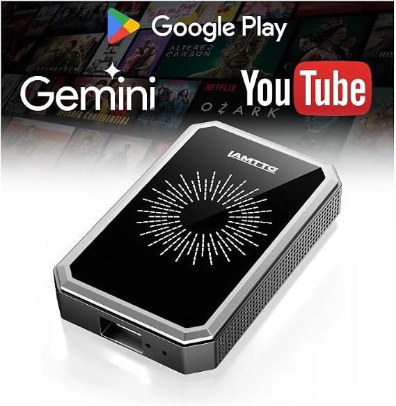 LAMTTO Wireless CarPlay Adapter with Gemini AI and Google Play, 4GB+32GB