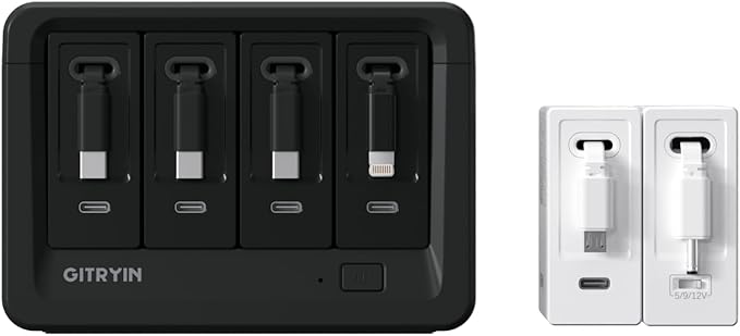 Gitryin 1 Micro USB Wall Charger, 1 DC Wall Charger and 12-in-1 Desktop Charging Station with 3 Type-C and 1 Lightning Retractable Wall Chargers