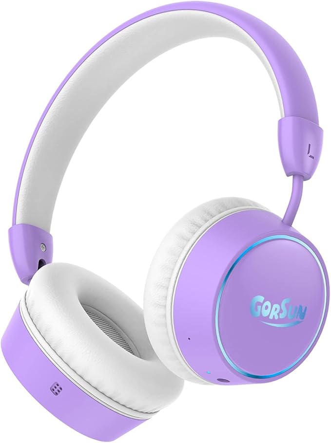 gorsun Kids Bluetooth Headphones, 85dB Volume Limited, 68 Hours Playtime, Bluetooth 5.4, Colorful LED Lights Toddler Headphones Wireless with Microphone, Birthday Gift for 1-13 Year Olds (Purple)