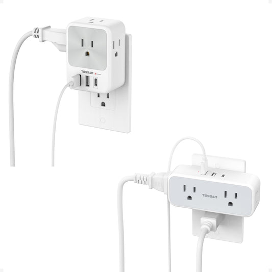 Surge Protector Outlet Extender,TESSAN Multi Plug Outlet Splitter with 3 USB Charging Blocks(1 USB C),Multiple Plug Wall Expander for Home Bathroom Office Dorm Room Essentials