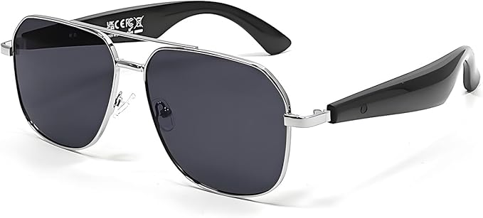 Audio Sunglasses for Men Women, Smart Glasses with Open Ear Speakers, Wireless Music & Calls, UV Protection, Sports Outdoor Glasses for Running Cycling Driving（Gray）
