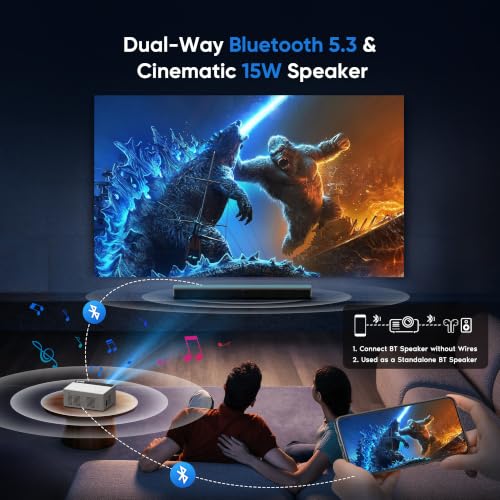 TMY Native 1080P Mini Portable Projector, 2-way Bluetooth, with 80in Screen