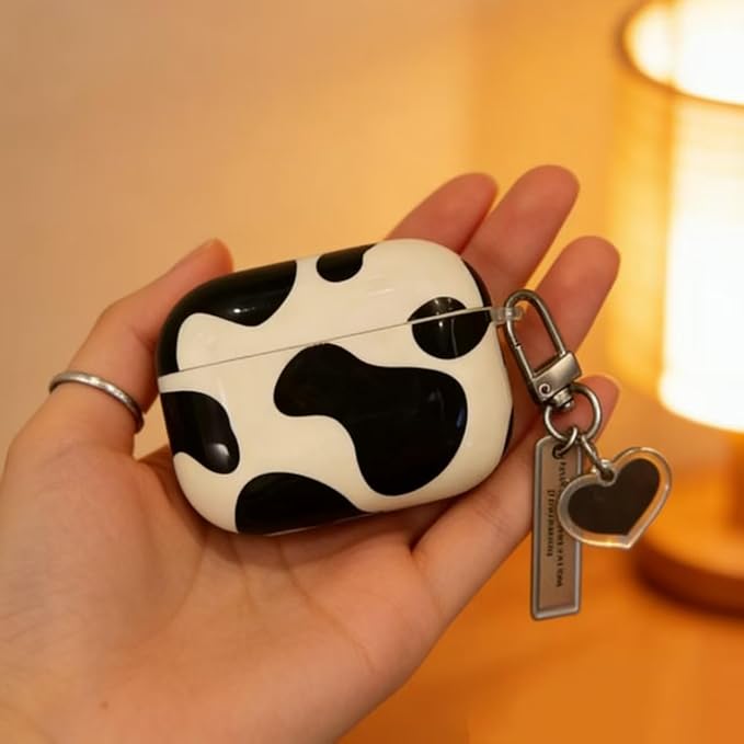 Cow Case for Airpods Pro 3 Gen Case Cover 2025, Cute Cow Airpods Pro 3rd Generation Protective Hard Skin Women Girl with Keychain for Apple iPod Pro 3 Gen Case- Black Cow