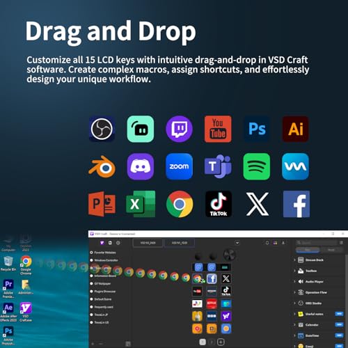 TreasLin VSDinside Stream Controller Deck with 18 Customizable Macro Keys to Trigger Actions in OBS Twitch YouTube for Content Creators Stream Dock Compatible with PC & Mac N1 Black Macro Keypad