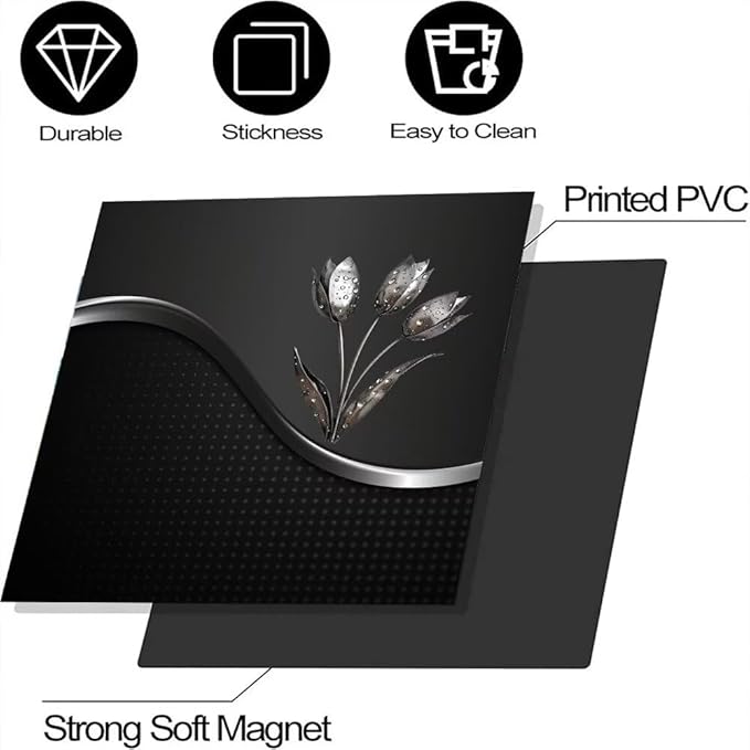 Stainless Steel Flowers Dishwasher Magnet Cover Decor, Metal Floral Dishwashing Sticker Magnetic, Kitchen Fridge Door Magnet Cover Black (23" x 17" Magnetic)