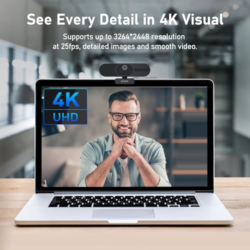 saylas 4K Webcam with Microphone and Speaker, 120° FOV Wide Angle Web cam with Remote, Noise-Cancelling Mics, Auto Focus, Privacy Cover, Plug & Play Web Camera for Computer, USB Webcam for Pc, Laptop