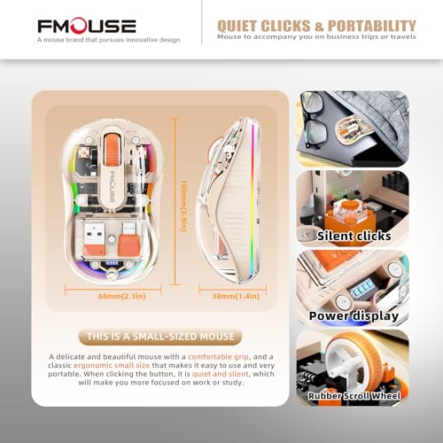 FMOUSE Transparent Wireless Mouse, Tri-Mode Bluetooth & 2.4GHz, Cream