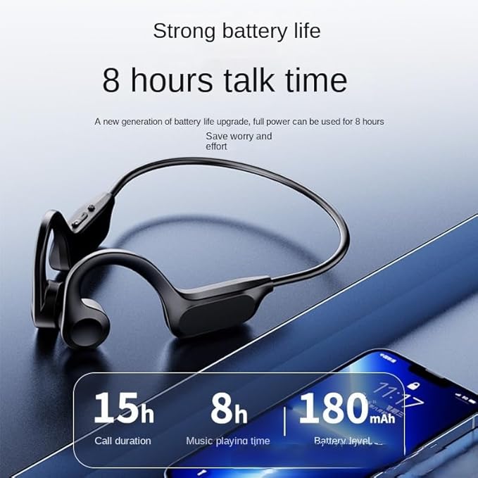 Bone Conduction Sports Headphones, Bluetooth MP3 Dual Mode, Black Over-Ear Design with Memory Card Storage, Digital Display (Black)