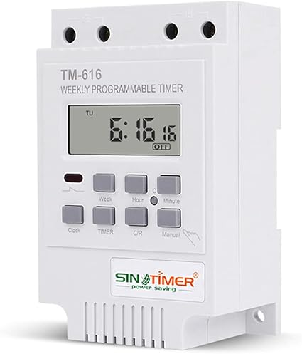 TM616 220V Weekly Programmable Timer 30A Digital Time Switch, Din Rail Mount-18 On/Off Setting Bell Timing Control, Countdown Timer (White)