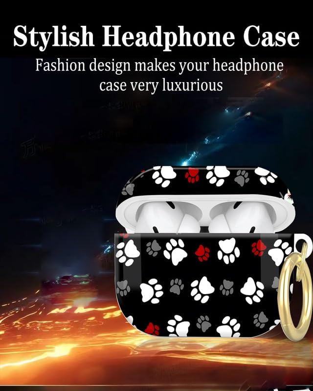 Compatible with AirPod Pro 2nd/1st Generation Case Cover with Key Chain,Full Protective Shockproof Wireless Headphone Case for Airpod Pro 2023/2022/2019(Dog Paw Print)